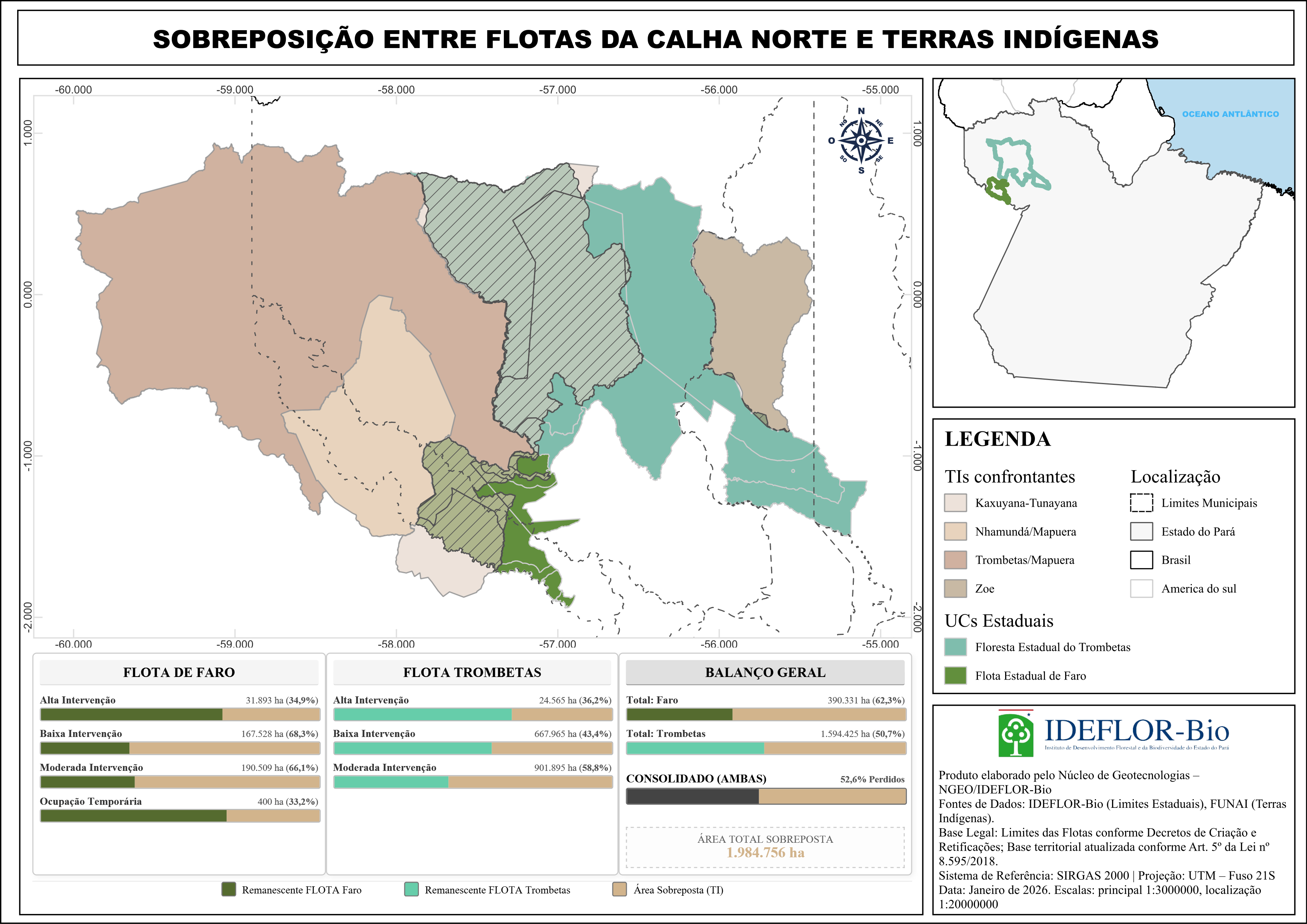 Sobreposição entre FLOTAs da Calha Norte e Terras Indígenas