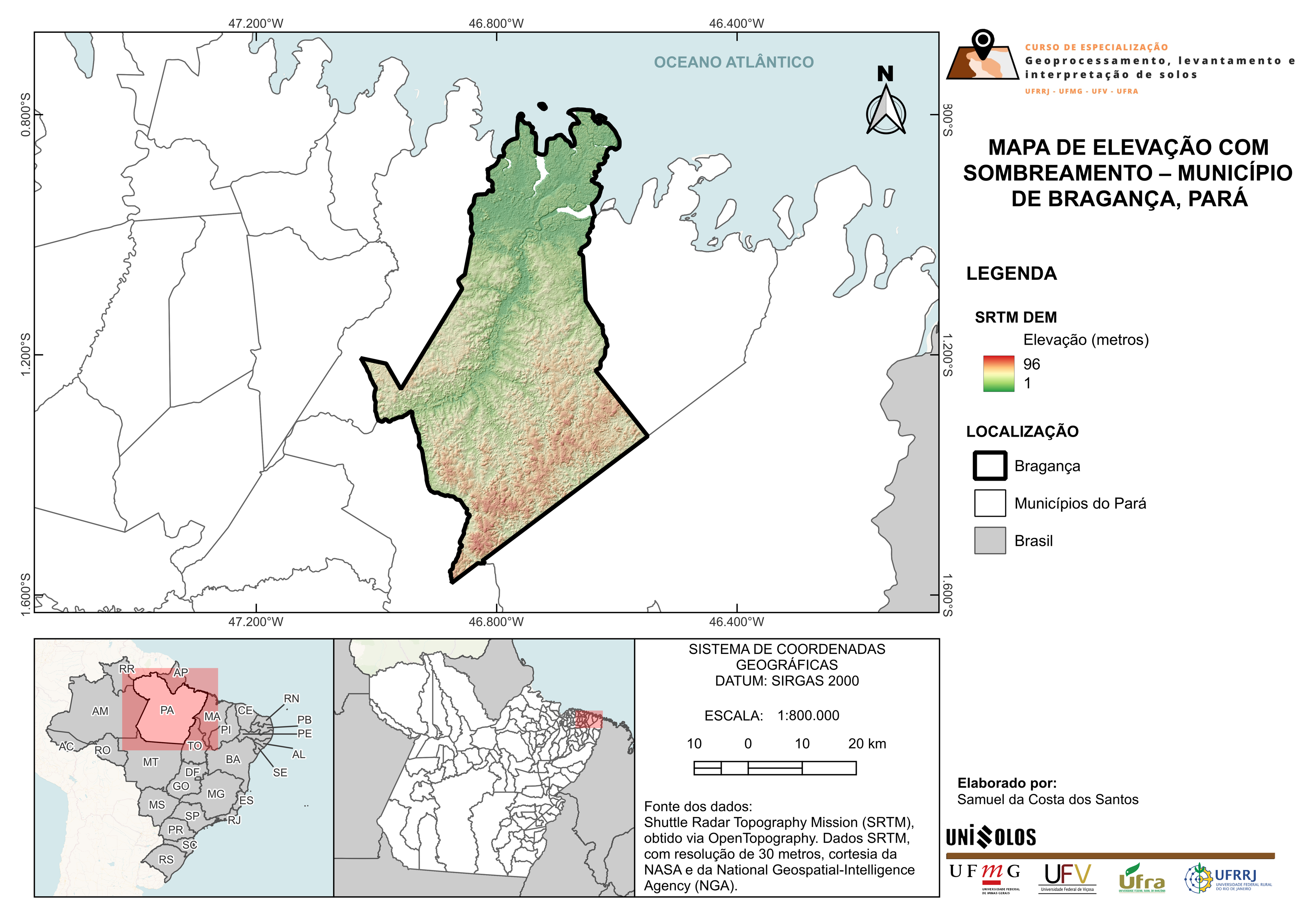 Mapa de Elevação com Sombreamento de Bragança