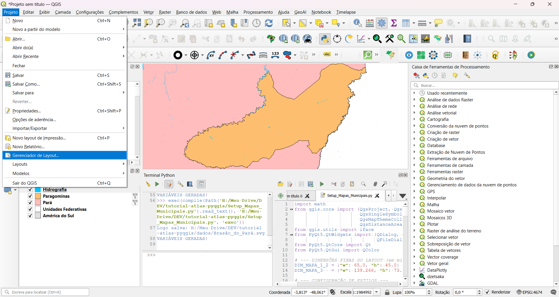 Acessando o gerenciador de layout