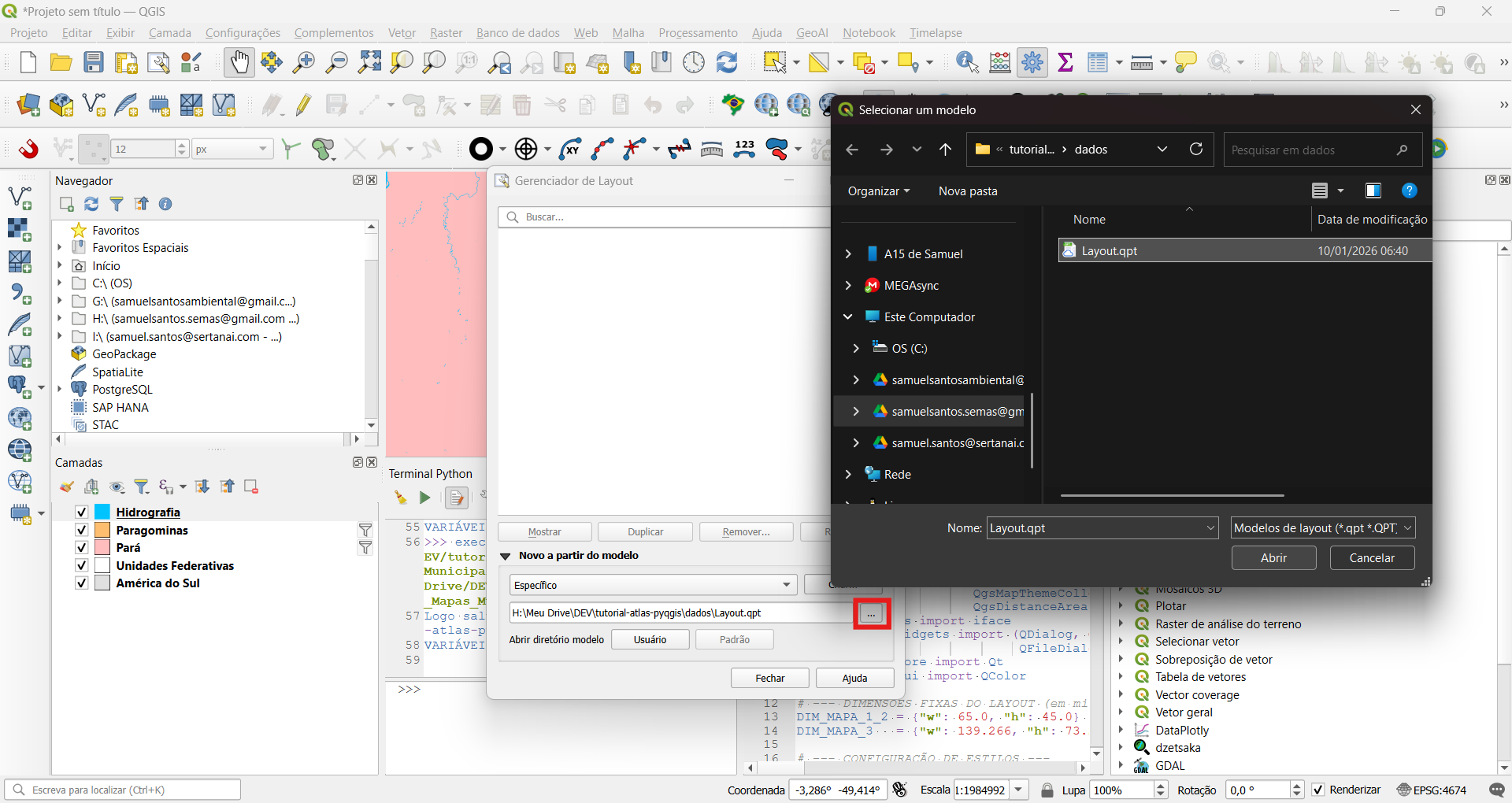 Selecionando o arquivo de template