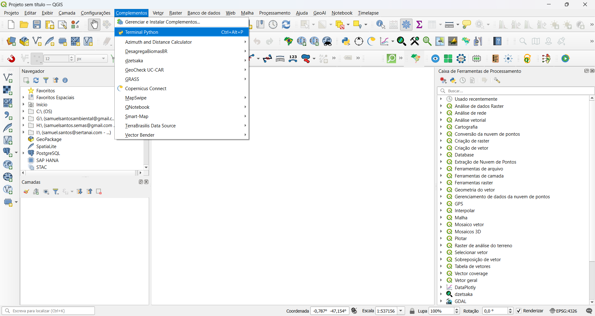 Abrindo o Terminal Python no QGIS