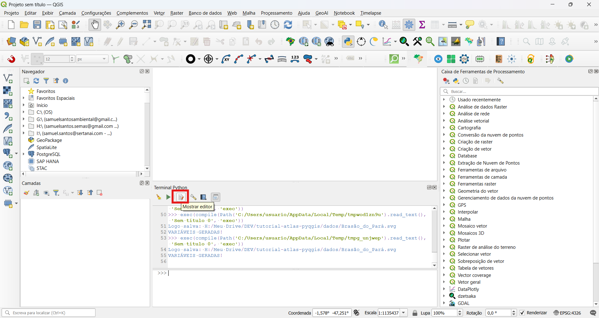 Expandindo o editor do Terminal Python