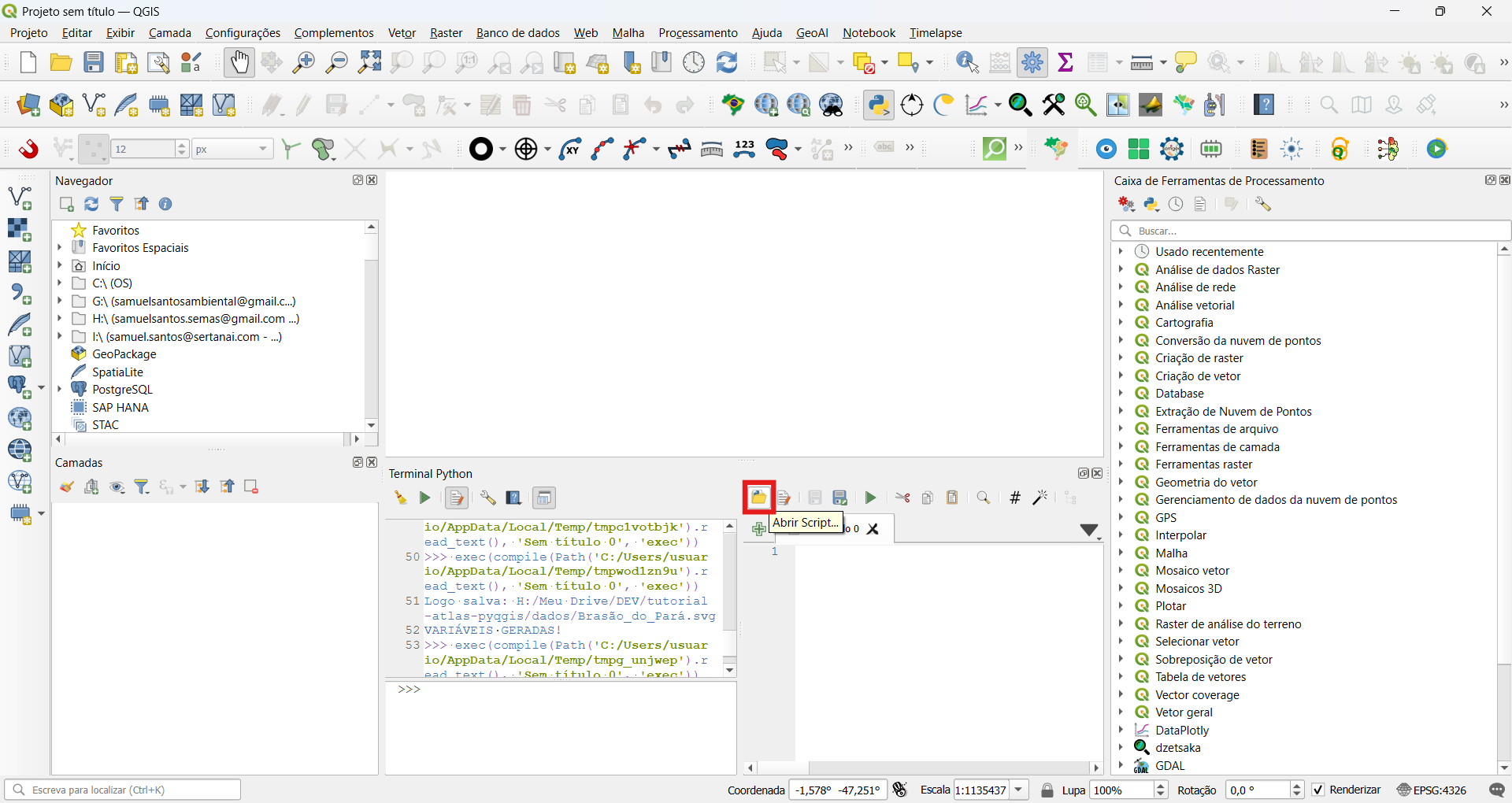 Botão para abrir script Python