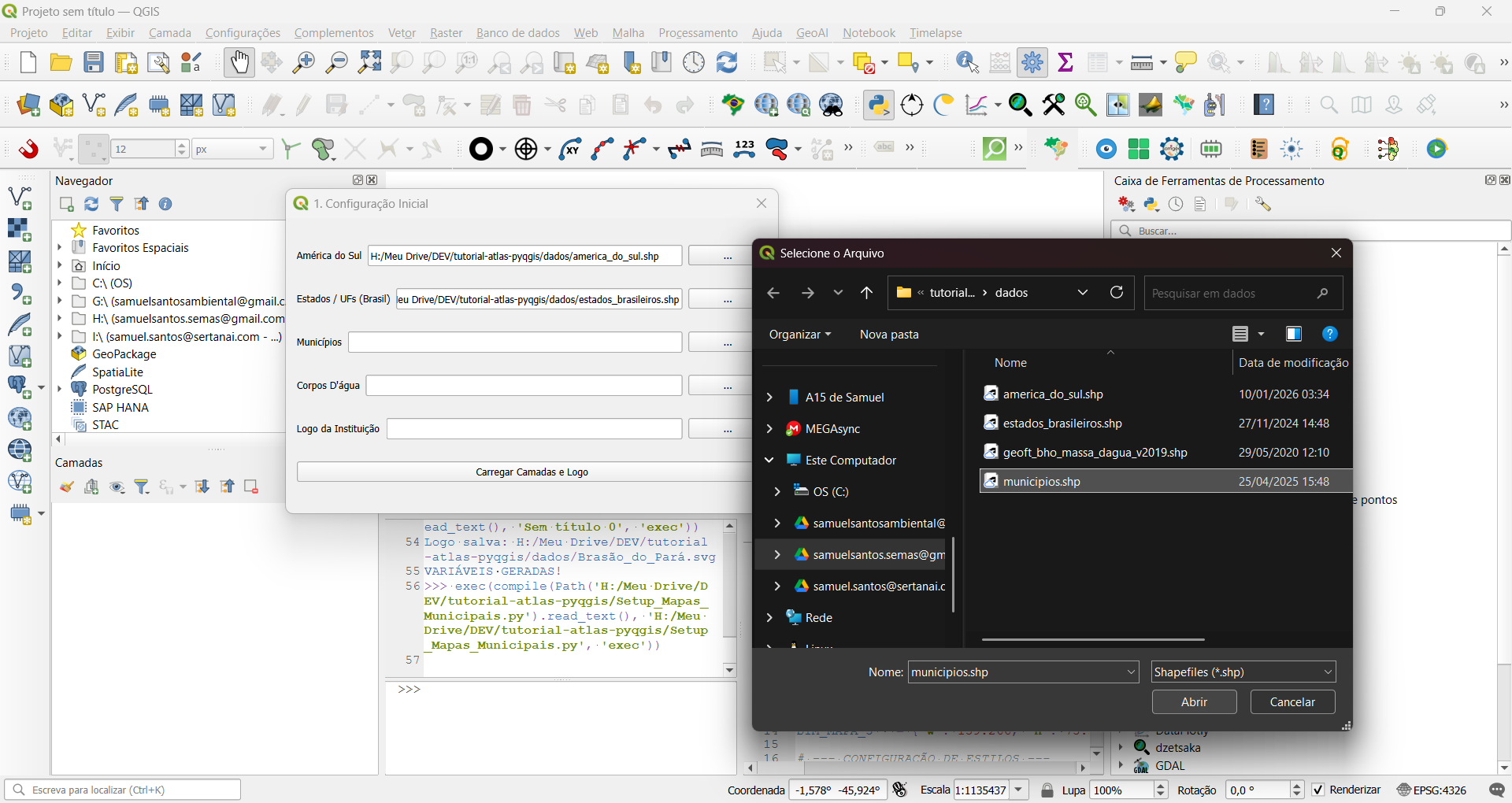 Interface de configuração inicial