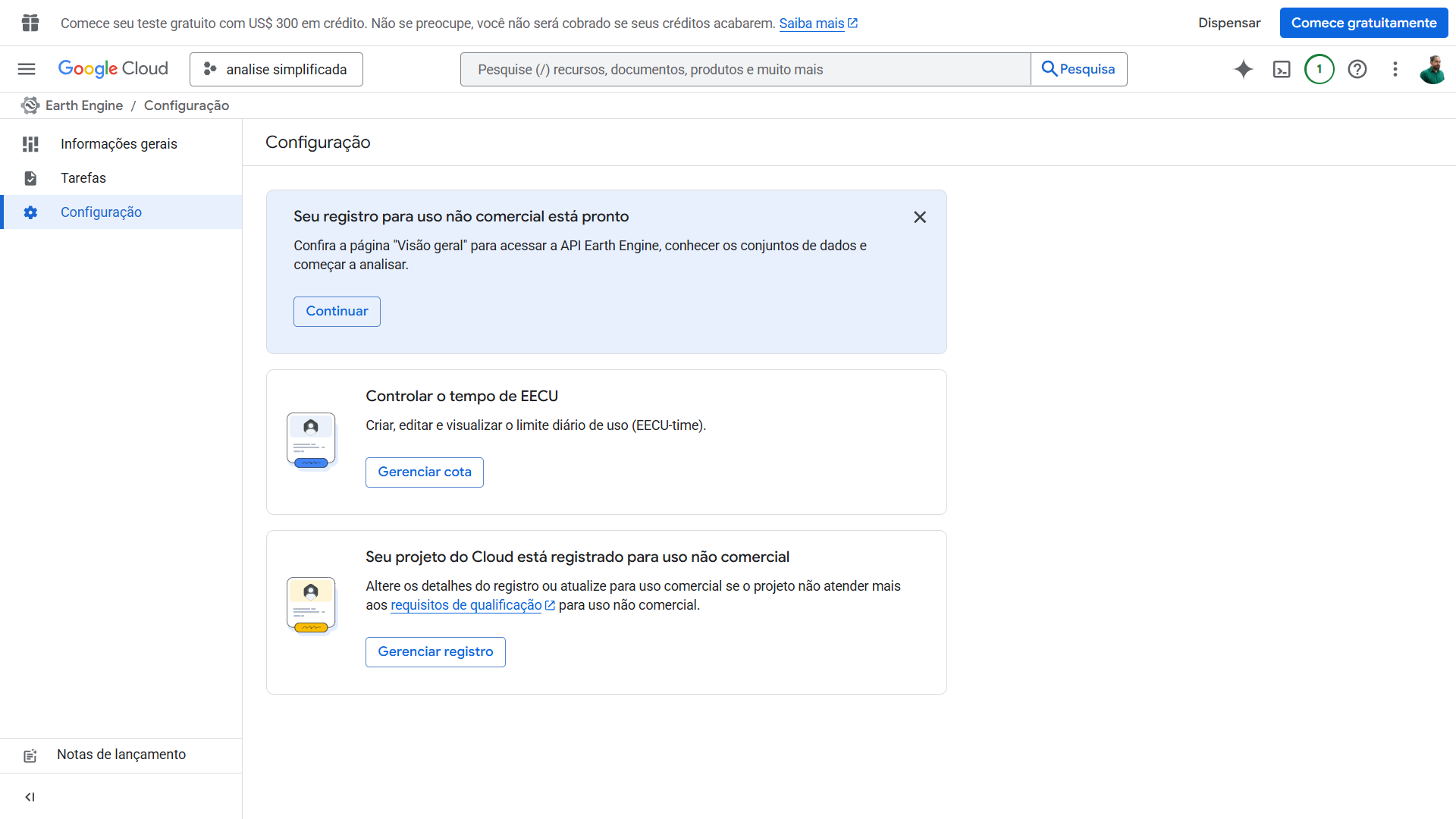 Mensagem de confirmação de registro bem-sucedido