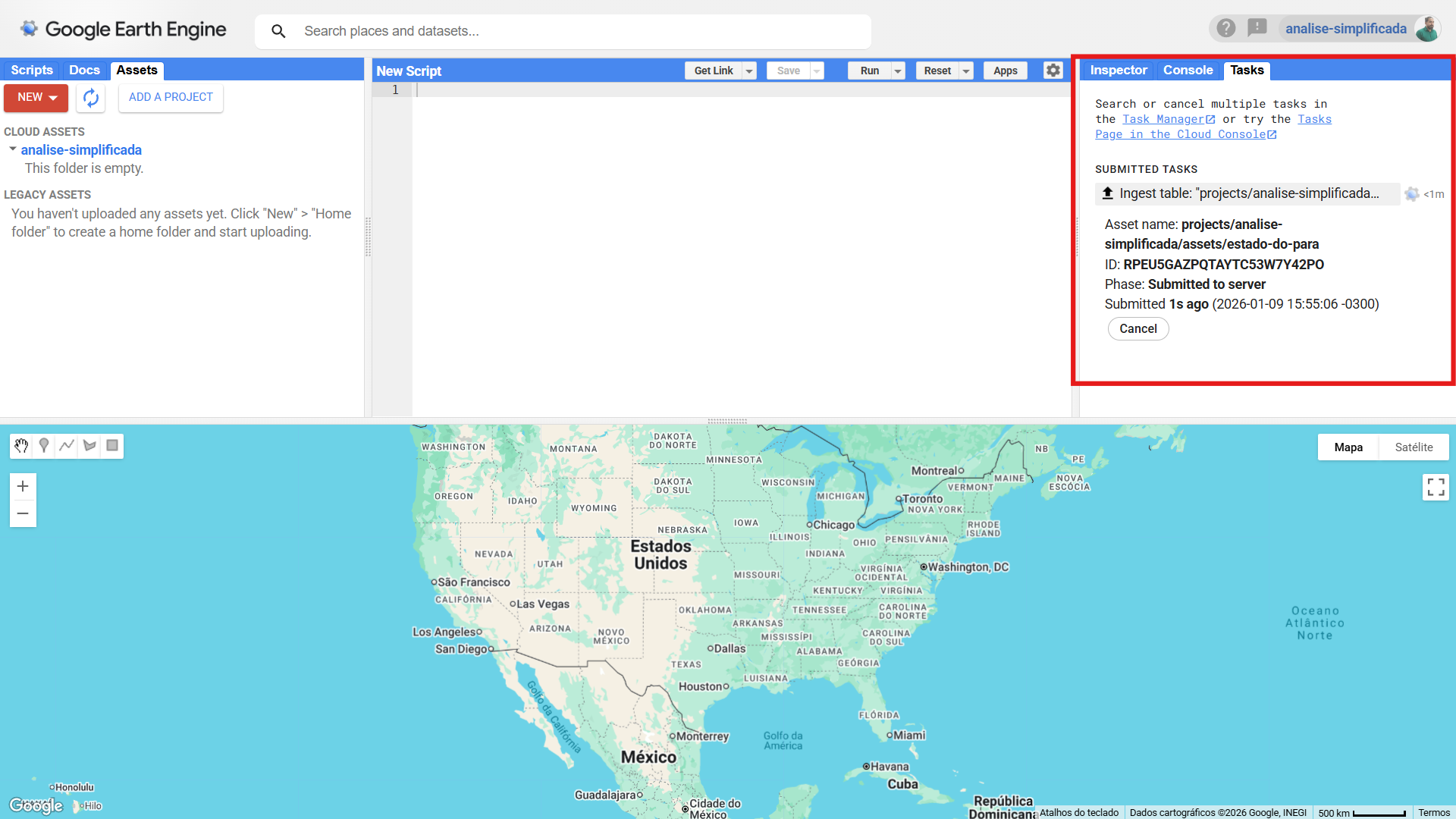 Aba Tasks mostrando progresso do upload