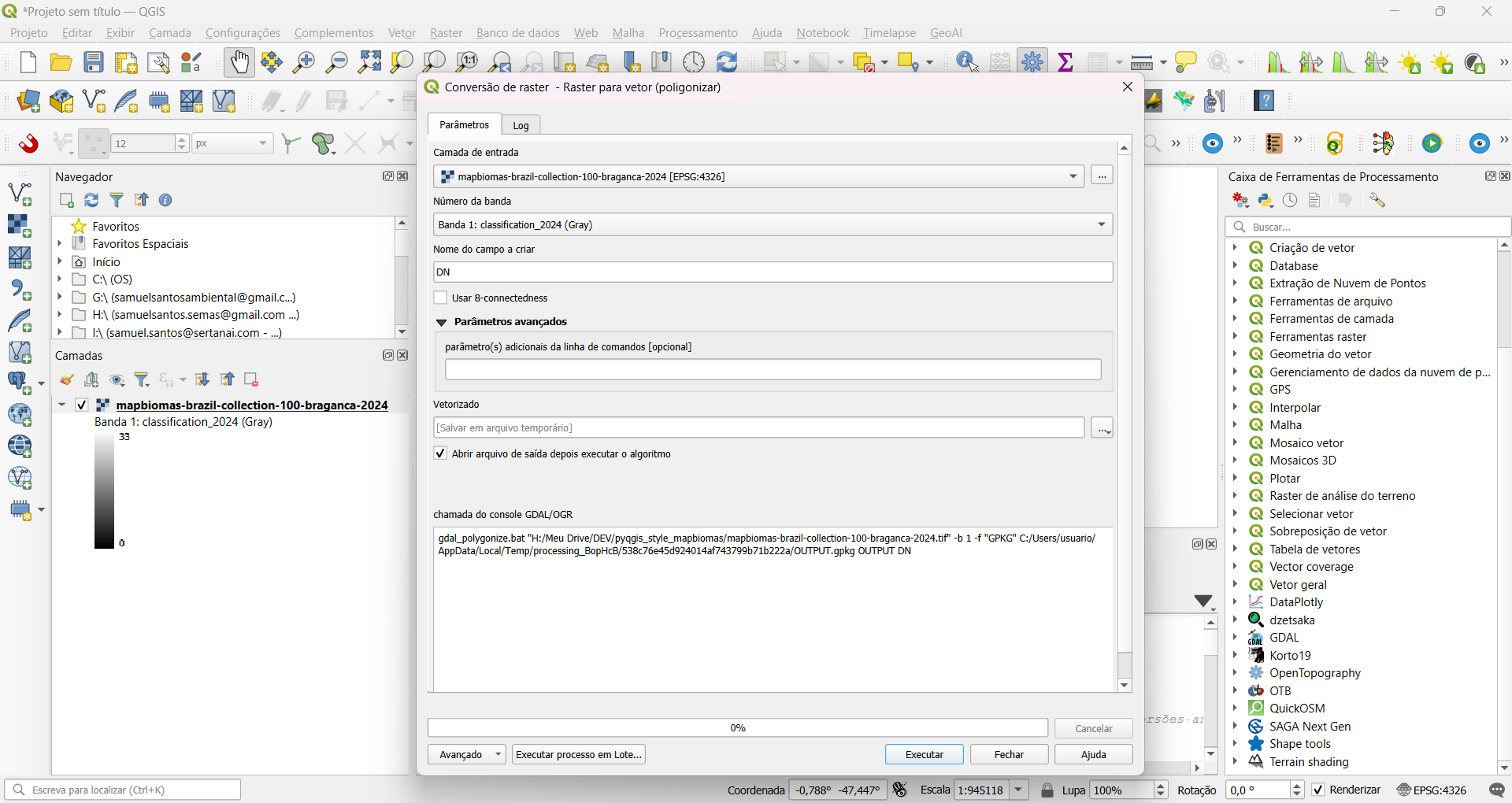 Janela de configuração da poligonização